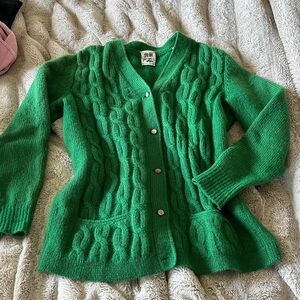 Italian Emerald Green Wool Cable Knit Cardigan